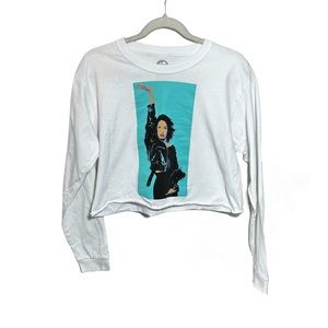 Selena Quintanilla Womens Sz M Cropped Top Long Sleeve Shirt White Pullover